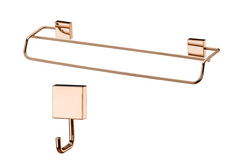 Kit banheiro lavabo 2 peças rosé gold Future toalheiro banho duplo e cabide gancho Kit banheiro lavabo 2 peças rosé gold Future toalheiro banho duplo e cabide gancho