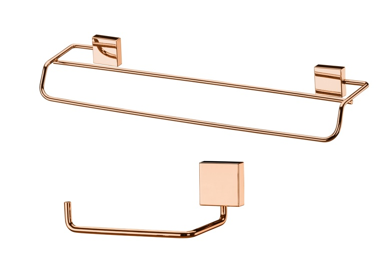 Kit banheiro lavabo 2 peças rosé gold Future porta toalha banho duplo e papeleira Kit banheiro lavabo 2 peças rosé gold Future porta toalha banho duplo e papeleira