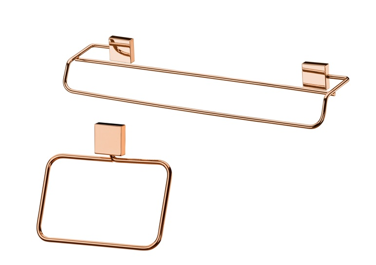 Kit banheiro lavabo 2 peças rose gold Future porta toalha banho toalheiro rosto Kit banheiro lavabo 2 peças rose gold Future porta toalha banho toalheiro rosto