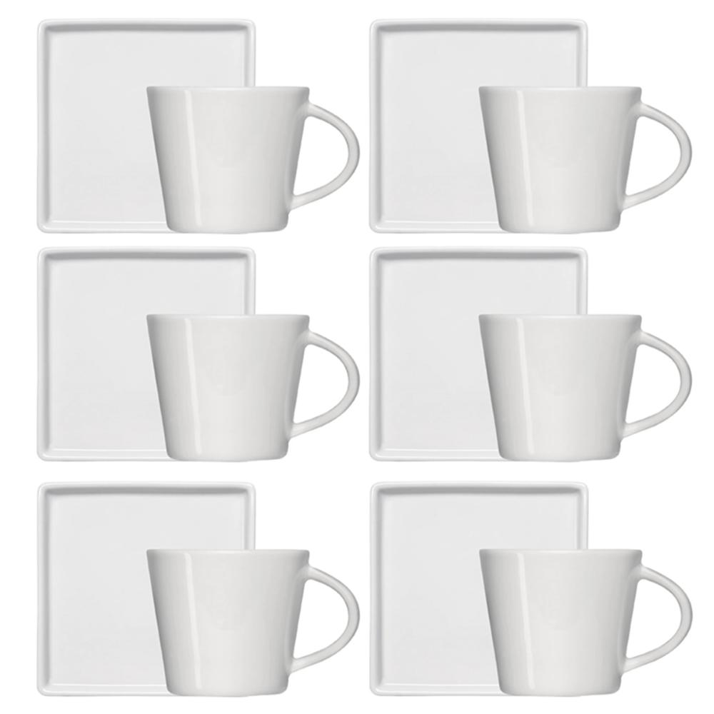 Jogo 6 Xícaras de Café 90ml em Porcelana com Píres Quadrado Jogo 6 Xícaras de Café 90ml em Porcelana com Píres Quadrado