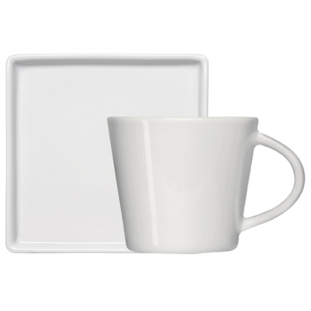 Xícara de Café Chá de Porcelana Branca 185ml com Pires Quadrado Americana Germer Xícara de Café Chá de Porcelana Branca 185ml com Pires Quadrado Americana Germer