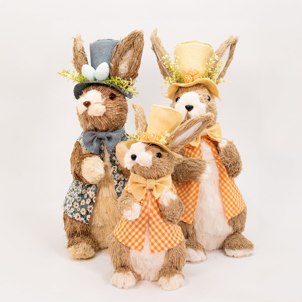 Coelhos de Páscoa Enfeite Decoração 3 Coelhinhos em Palha Coelhos de Páscoa Enfeite Decoração 3 Coelhinhos em Palha