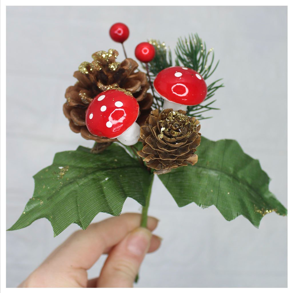 12 Ramos Cogumelos Decoração De Natal Artificial 17cm 12 Ramos Cogumelos Decoração De Natal Artificial 17cm