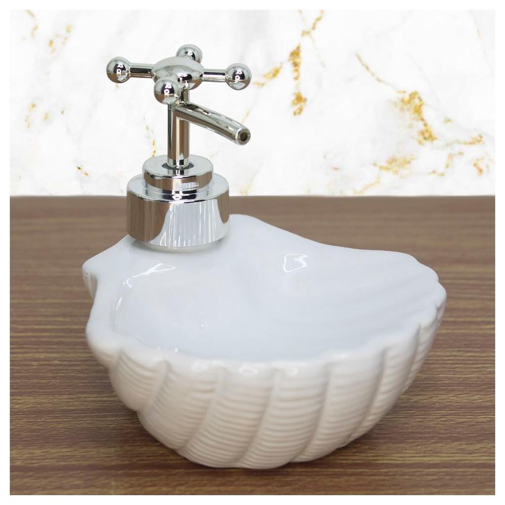 Porta Sabonete Liquido De Concha Branco Cerâmica 12cm Porta Sabonete Liquido De Concha Branco Cerâmica 12cm