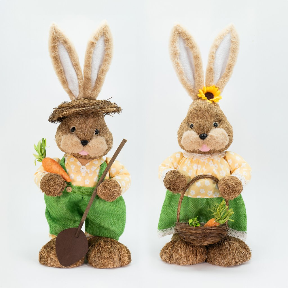 Casal De Coelhos Páscoa Decoração Coelhinhos Jardineiros 63cm Casal De Coelhos Páscoa Decoração Coelhinhos Jardineiros 63cm