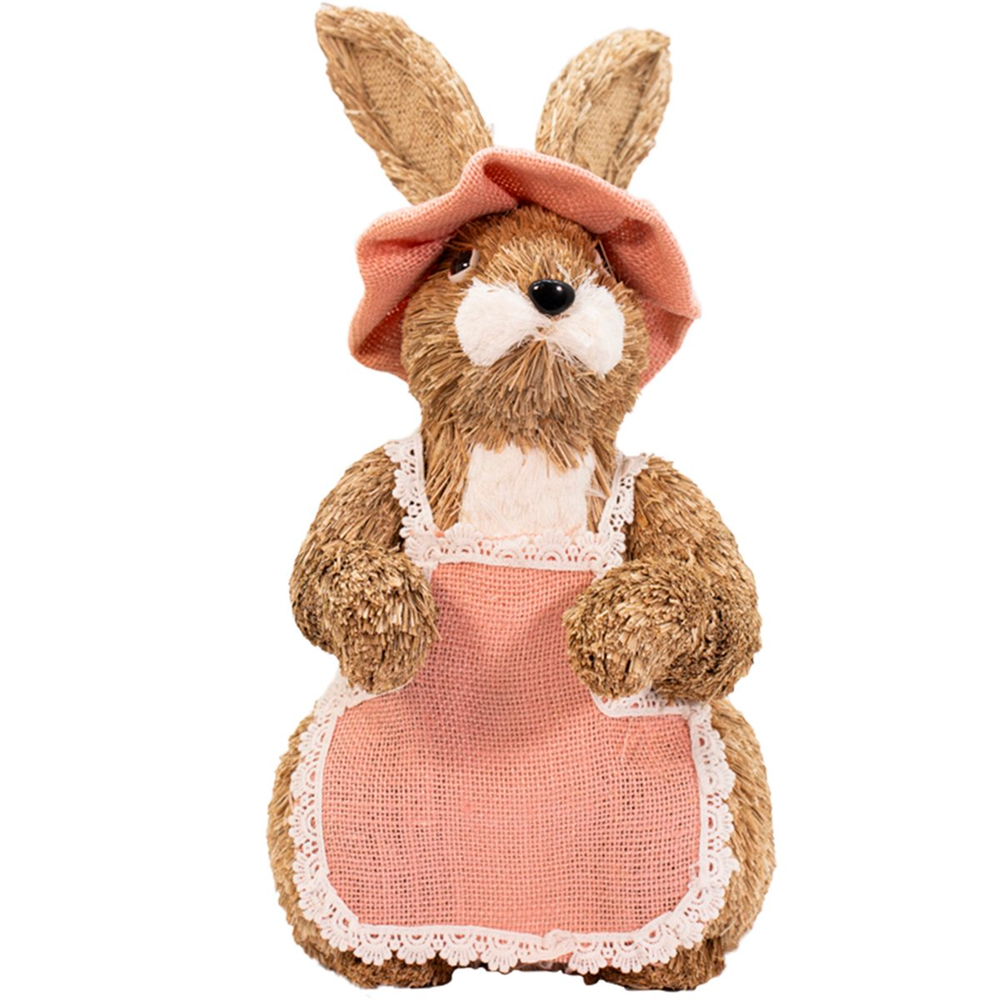 Enfeite Coelhinho de Páscoa Rosa Em Palha Artesanal 31cm Enfeite Coelhinho de Páscoa Rosa Em Palha Artesanal 31cm