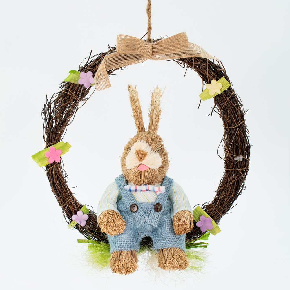 Guirlanda Coelho de Páscoa Decoração Enfeite em Palha 28cm Guirlanda Coelho de Páscoa Decoração Enfeite em Palha 28cm