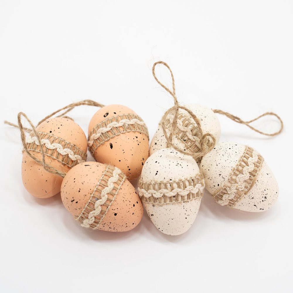 Kit 36 Ovos de Páscoa Bege Branco Enfeitado Pendentes Decorativo Kit 36 Ovos de Páscoa Bege Branco Enfeitado Pendentes Decorativo