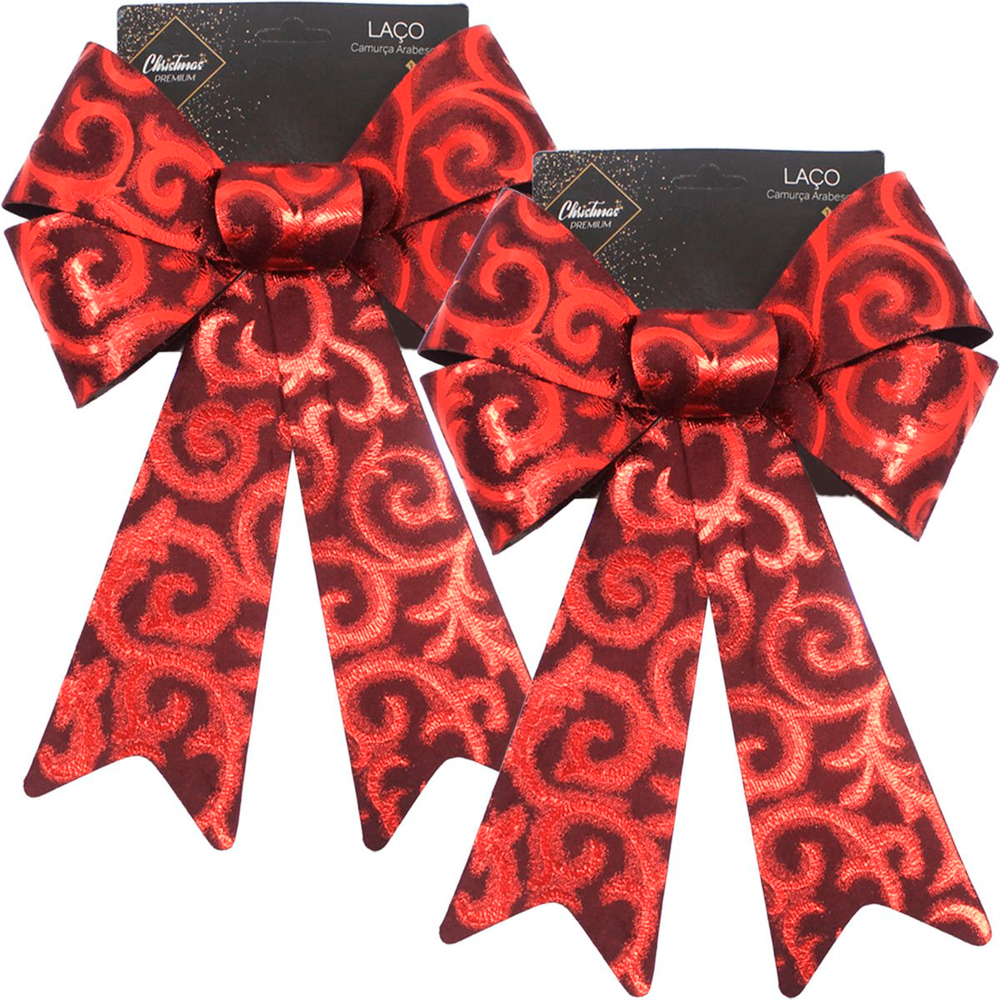Kit 6 Laço Vermelho Em Camurça Brilhante Enfeite Natal 32cm Kit 6 Laço Vermelho Em Camurça Brilhante Enfeite Natal 32cm