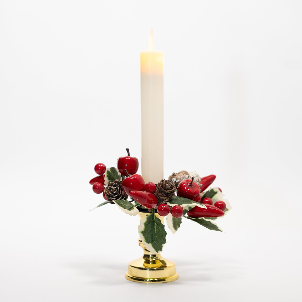 Castiçal Decorado 2 Velas Elétricas Pinha Frutas Natal 25cm Castiçal Decorado 2 Velas Elétricas Pinha Frutas Natal 25cm