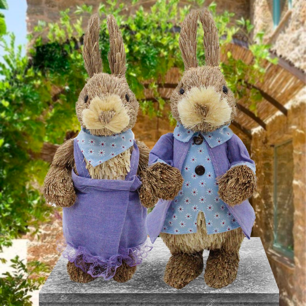 Casal De Coelhos De Páscoa Decoração Enfeite Coelhinhos - 33cm Casal De Coelhos De Páscoa Decoração Enfeite Coelhinhos - 33cm