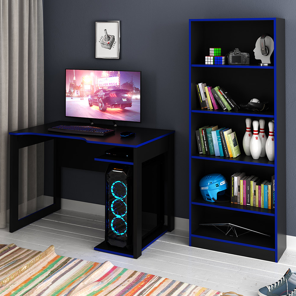 Conjunto Mesa e Armário para Escritório Home Office Gamer Cool MDP Preto/Azul G69 - Gran Belo Conjunto Mesa e Armário para Escritório Home Office Gamer Cool MDP Preto/Azul G69 - Gran Belo
