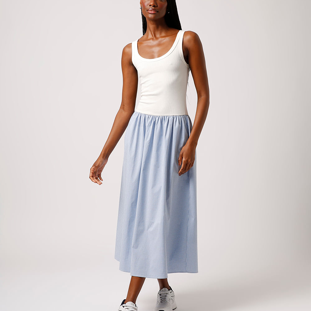 Vestido midi xadrez mindset azul Vestido midi xadrez mindset azul