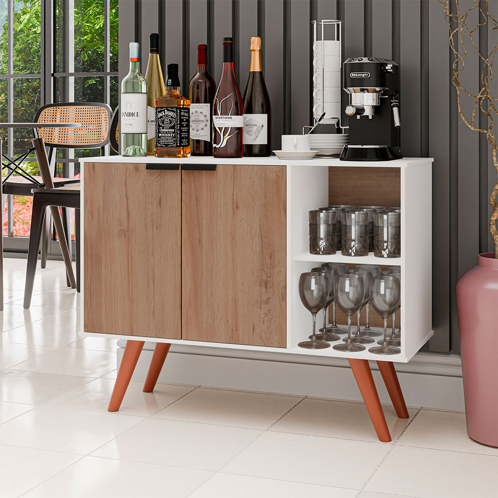 Balcão Buffet 2 Portas Koren MDP/BP Branco/Freijó G96 - Gran Belo
