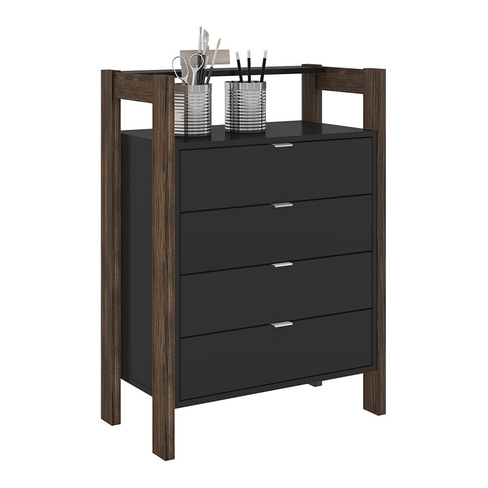 Gaveteiro Armário para Escritório Home Office AZ1012 MDP Preto/Nogal G69 - Gran Belo Gaveteiro Armário para Escritório Home Office AZ1012 MDP Preto/Nogal G69 - Gran Belo