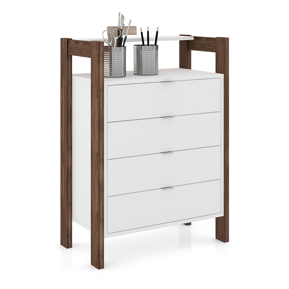 Gaveteiro Armário para Escritório Home Office AZ1012 MDP Branco/Nogal G69 - Gran Belo Gaveteiro Armário para Escritório Home Office AZ1012 MDP Branco/Nogal G69 - Gran Belo