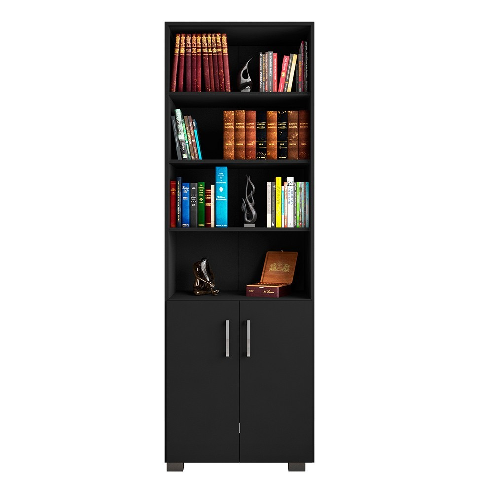 Estante de Livros para Escritório Home Office Portas Pequenas Alf Preto Texturizado - Gran Belo Estante de Livros para Escritório Home Office Portas Pequenas Alf Preto Texturizado - Gran Belo