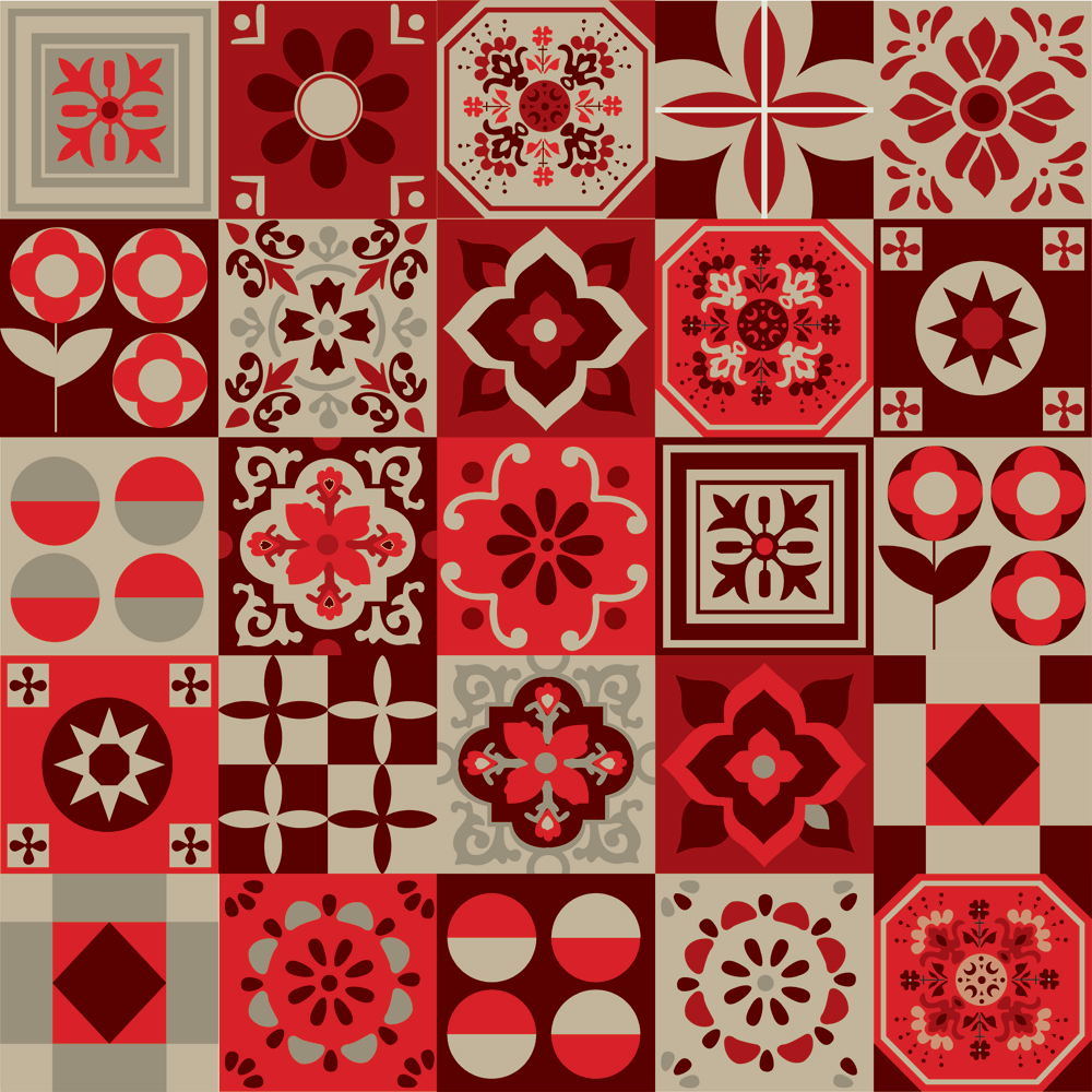 Adesivo De Azulejo Haus For Fun Hidraulico Vermelho 15X15 Adesivo De Azulejo Haus For Fun Hidraulico Vermelho 15X15