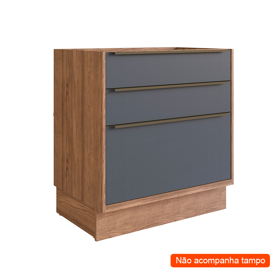 Balcão de Cozinha Ten 3 Gavetas Freijó e Grafito 80 cm Balcão de Cozinha Ten 3 Gavetas Freijó e Grafito 80 cm