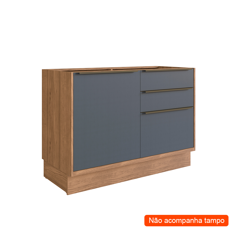 Balcão de Cozinha Ten 1 Porta 3 Gavetas Freijó e Grafito 120 cm Balcão de Cozinha Ten 1 Porta 3 Gavetas Freijó e Grafito 120 cm