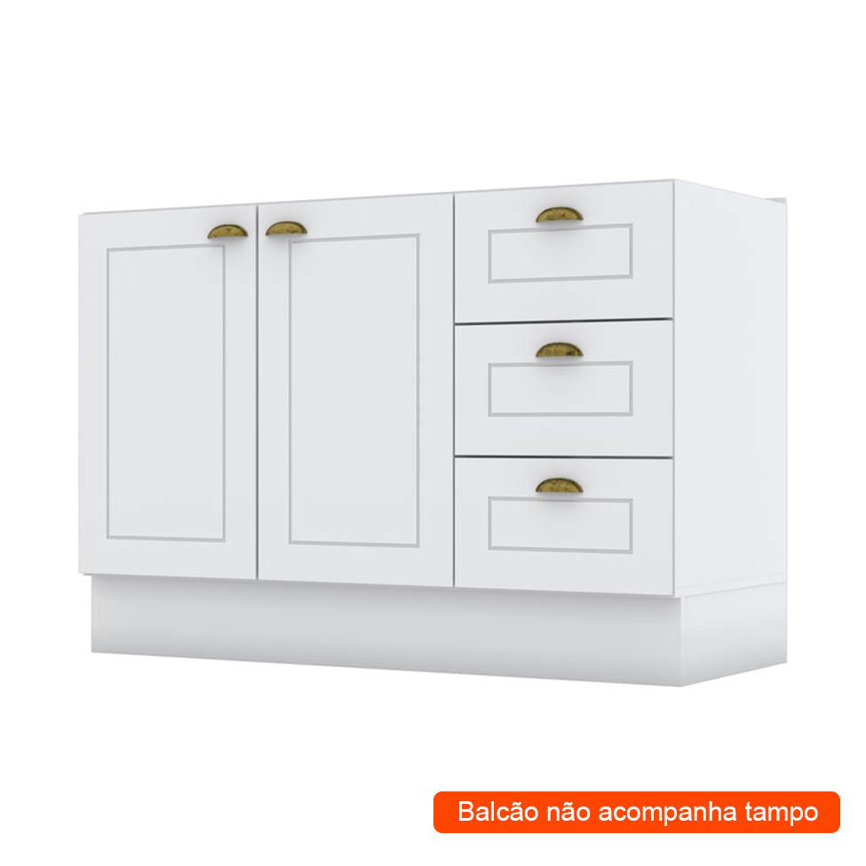 Balcão de Cozinha Nova York 2 Portas 3 Gavetas Branco Balcão de Cozinha Nova York 2 Portas 3 Gavetas Branco