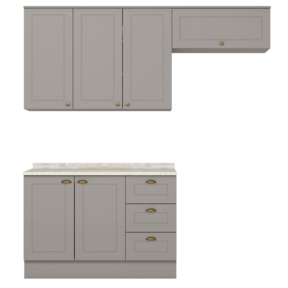 Cozinha Modulada 4P Balcao Tampo 200 cm Americana Cinza Calcare Henn