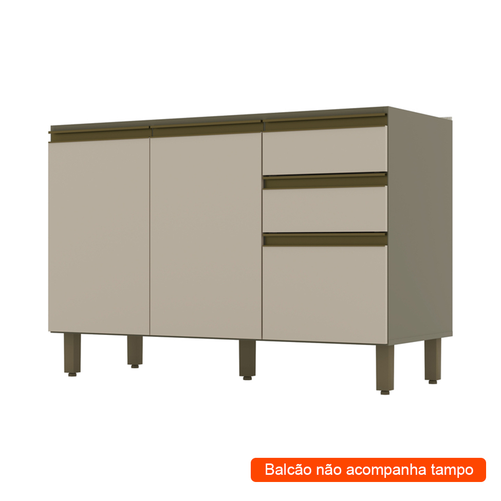 Balcão de Cozinha Évelin 3 Portas 2 Gavetas Duna e Cristal Balcão de Cozinha Évelin 3 Portas 2 Gavetas Duna e Cristal