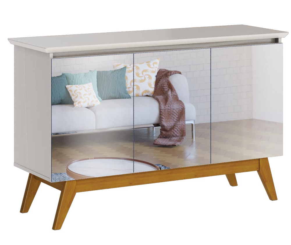 Buffet Classic 3 Portas Off White e Espelho - Imcal Móveis Buffet Classic 3 Portas Off White e Espelho - Imcal Móveis
