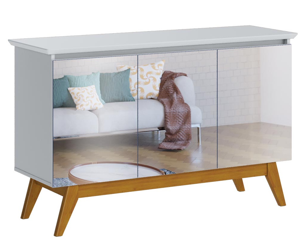 Buffet Classic 3 Portas Branco Acetinado e Espelho - Imcal Móveis Buffet Classic 3 Portas Branco Acetinado e Espelho - Imcal Móveis