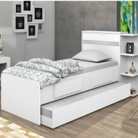 Base Cama Baú Solteiro Branca Bicama Multiuso com Base Auxiliar 2 Gavetas e 3 Prateleiras + 2 Colchão de Espuma D28 Base Cama Baú Solteiro Branca Bicama Multiuso com Base Auxiliar 2 Gavetas e 3 Prateleiras + 2 Colchão de Espuma D28