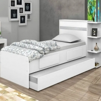 Base Cama Baú Solteiro Branca Bicama Multiuso com Base Auxiliar 2 Gavetas e 3 Prateleiras - 88x188 Base Cama Baú Solteiro Branca Bicama Multiuso com Base Auxiliar 2 Gavetas e 3 Prateleiras - 88x188