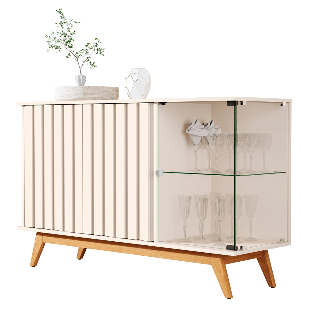 Buffet Ripado com 3 Portas e Base de Madeira Paris Pérola Buffet Ripado com 3 Portas e Base de Madeira Paris Pérola