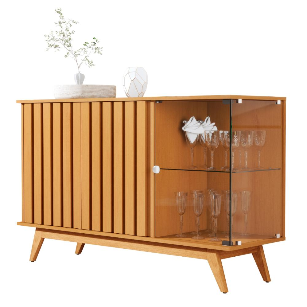 Buffet Ripado com 3 Portas e Lateral de Vidro Nice Nature Buffet Ripado com 3 Portas e Lateral de Vidro Nice Nature