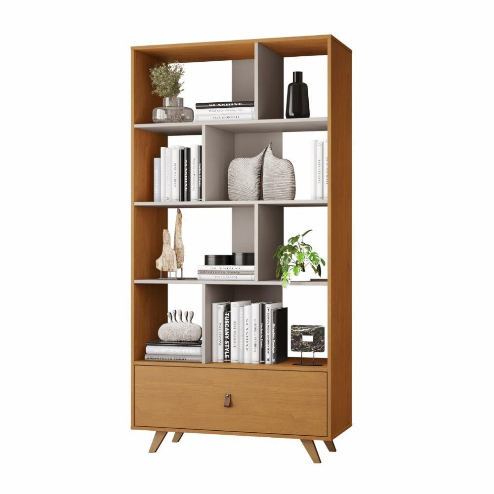 Estante Livreiro Giga 1 Gaveta 4 Prateleiras Cinamono Off White Estante Livreiro Giga 1 Gaveta 4 Prateleiras Cinamono Off White
