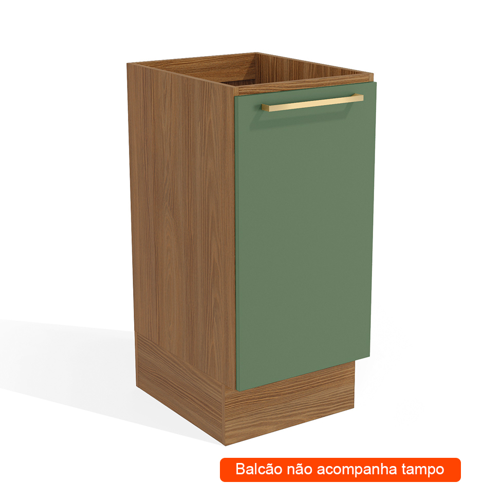 Balcão de Cozinha Botanic 1 Porta Nogueira e Verde Oliva Balcão de Cozinha Botanic 1 Porta Nogueira e Verde Oliva