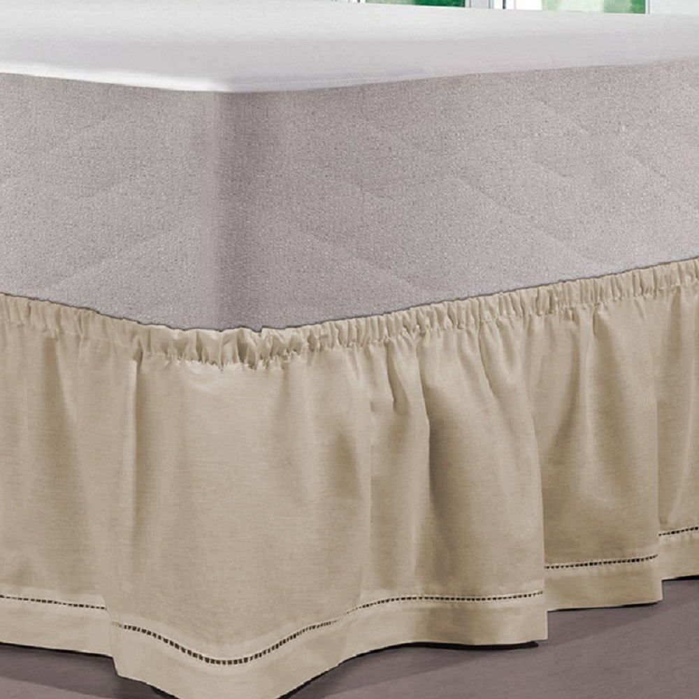 Saia Box Casal Ponto Palito com Elástico Natural Saia Box Casal Ponto Palito com Elástico Natural
