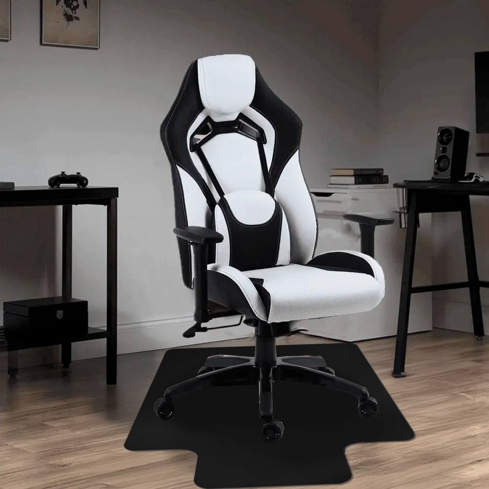 Tapete Protetor de Piso e Cadeira de Rodinhas Poltrona Giratória Gamer Preto 120x85cm Tapete Protetor de Piso e Cadeira de Rodinhas Poltrona Giratória Gamer Preto 120x85cm