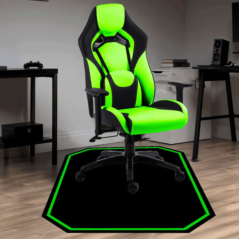 Protetor de Piso Tapete para Cadeira Gamer 1,20x85cm Preto com Borda Verde Protetor de Piso Tapete para Cadeira Gamer 1,20x85cm Preto com Borda Verde