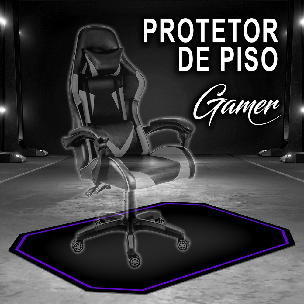 Protetor de Piso Tapete para Cadeira Gamer 1,20x85cm Preto com Borda Roxo
