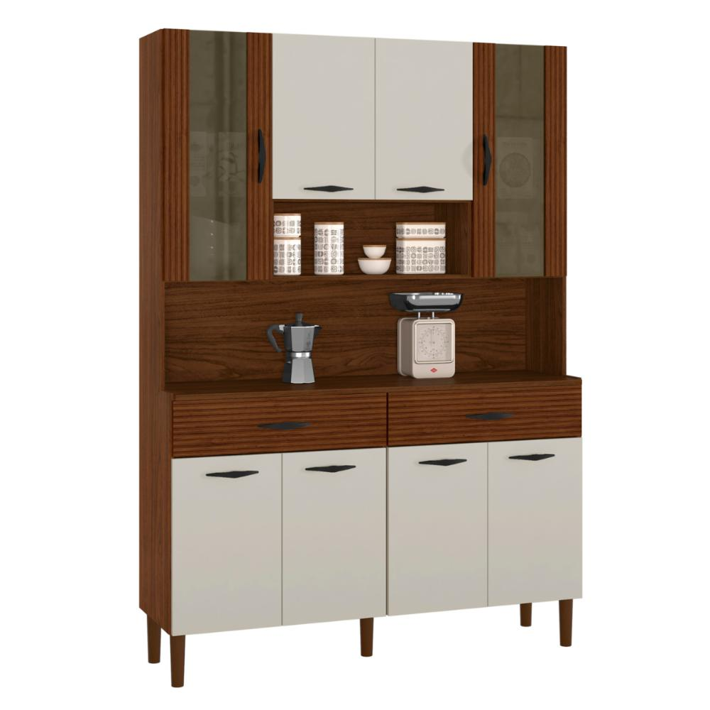 Kit de Cozinha com 8 Portas Turim Off White Nogueira Kit de Cozinha com 8 Portas Turim Off White Nogueira