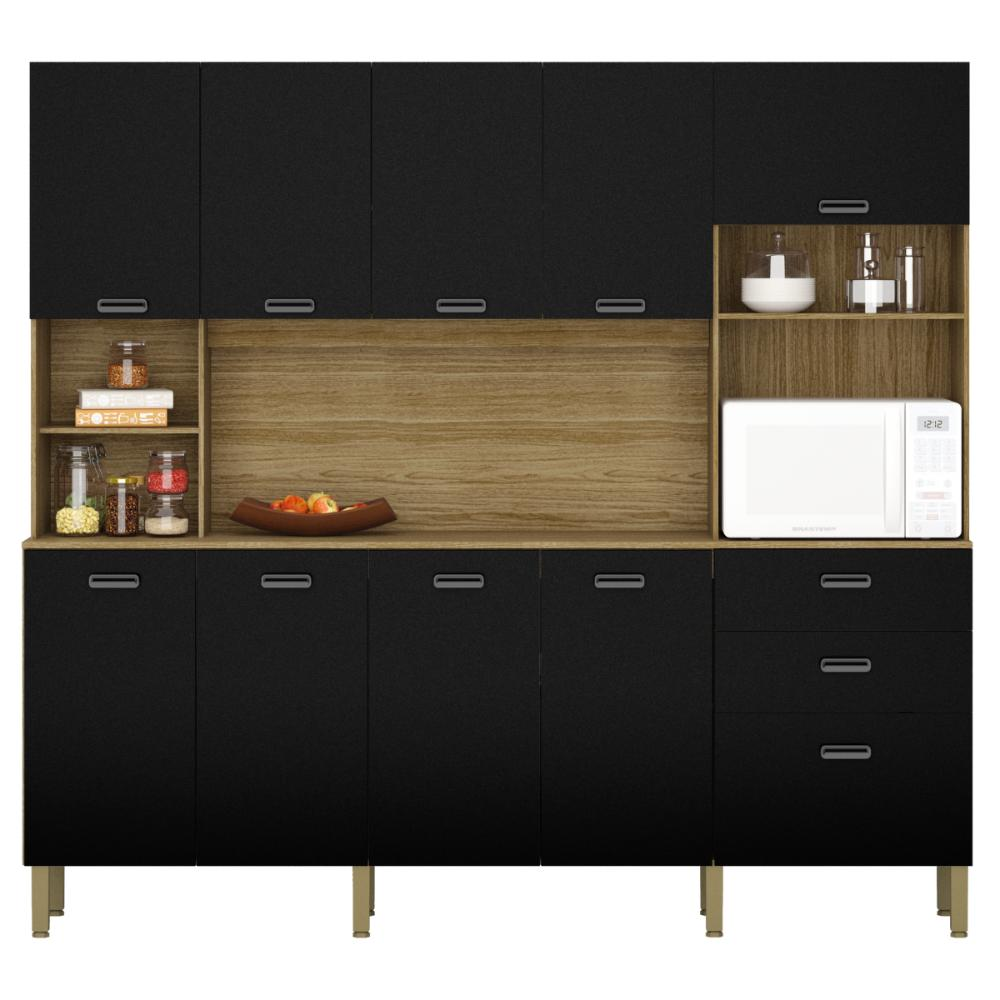 Kit de Cozinha com 9 Portas e 2 Gaveta Budapeste Freijó Nero Kit de Cozinha com 9 Portas e 2 Gaveta Budapeste Freijó Nero