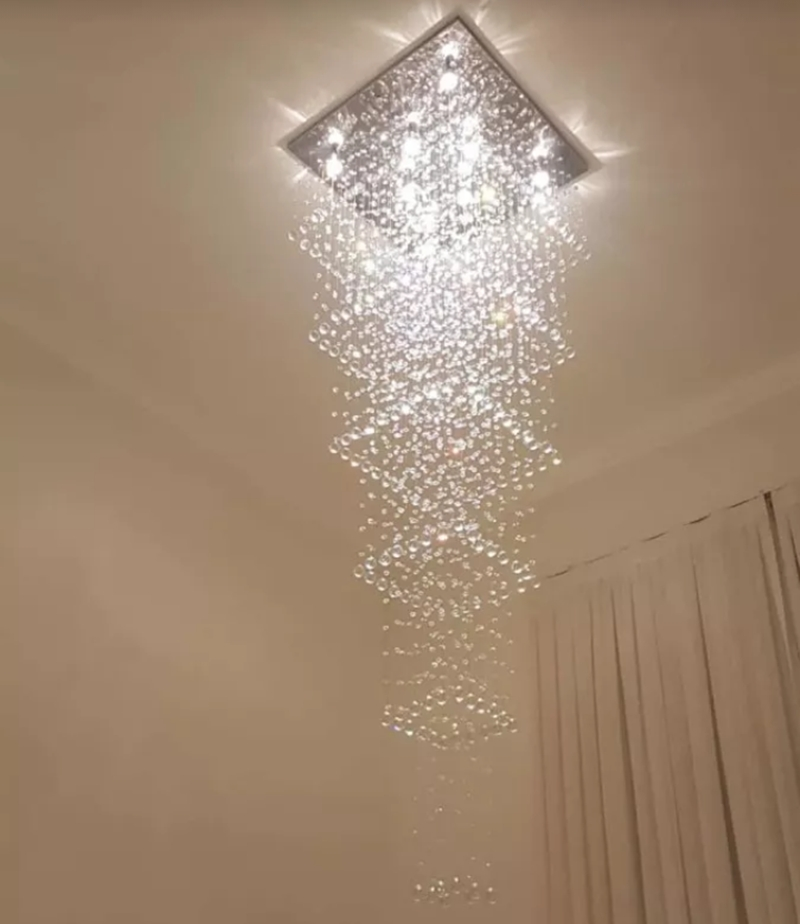 Lustre de Cristais Inox Espelhado para Salão de Festas 340 cm