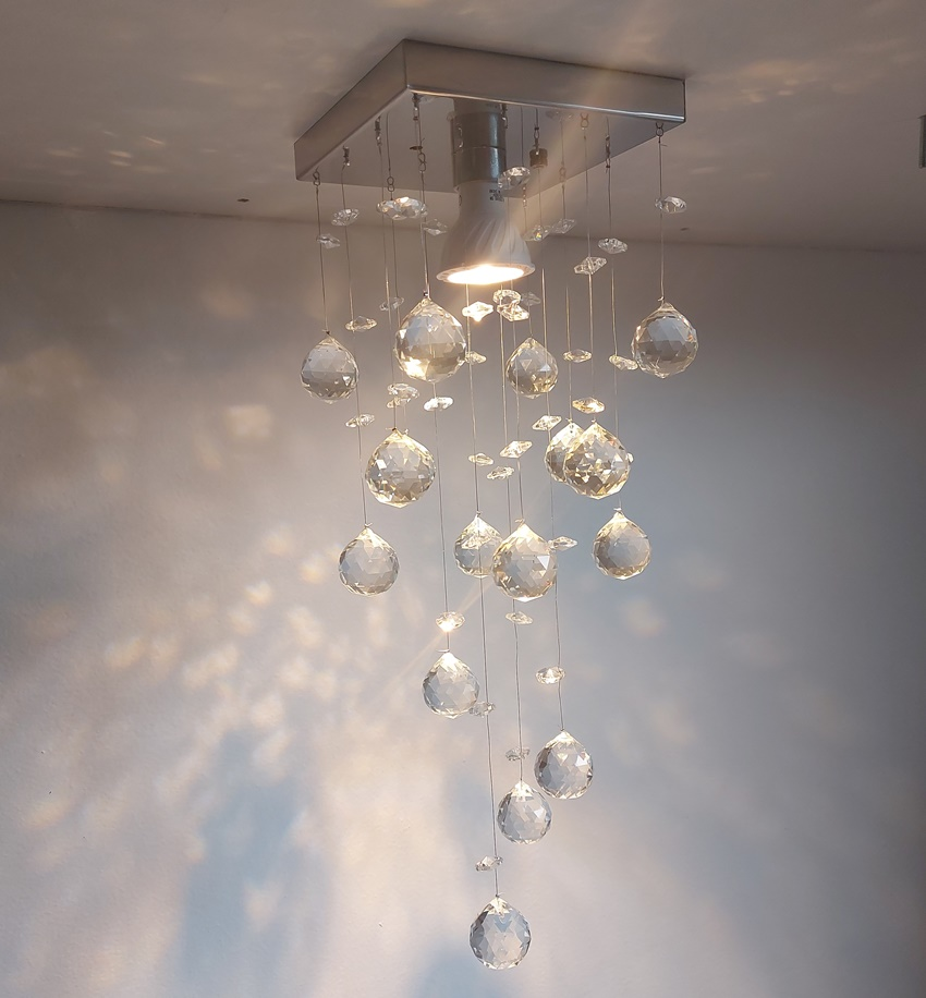 Lustre de Cristais Inox Espelhado para Corredor e Hall Social 25cm Lustre de Cristais Inox Espelhado para Corredor e Hall Social 25cm