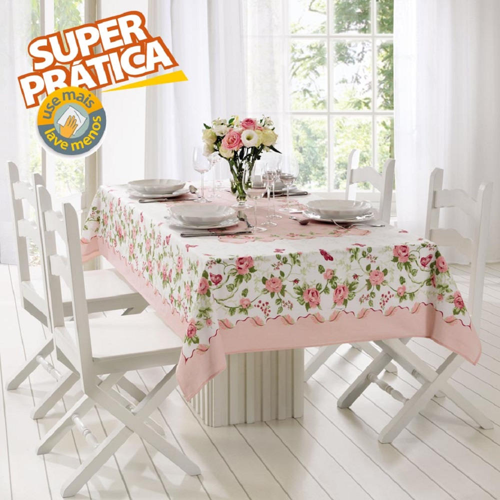 Toalha de Mesa Retangular 6 Lugares Rose Toalha de Mesa Retangular 6 Lugares Rose