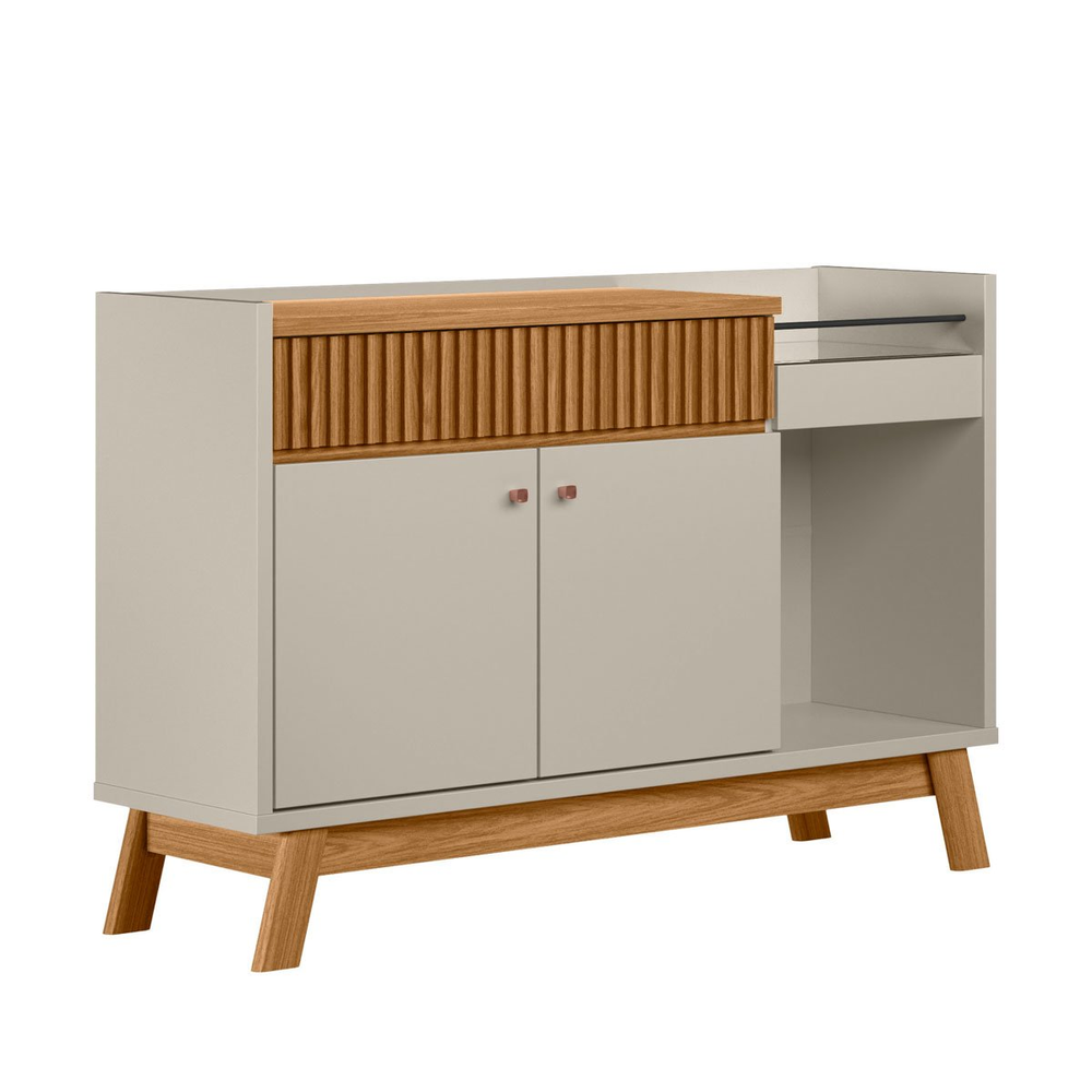 Aparador Buffet Bar c/ Espelho 2 Portas 1 Gaveta Ripada Lucas Nature/Off White Aparador Buffet Bar c/ Espelho 2 Portas 1 Gaveta Ripada Lucas Nature/Off White