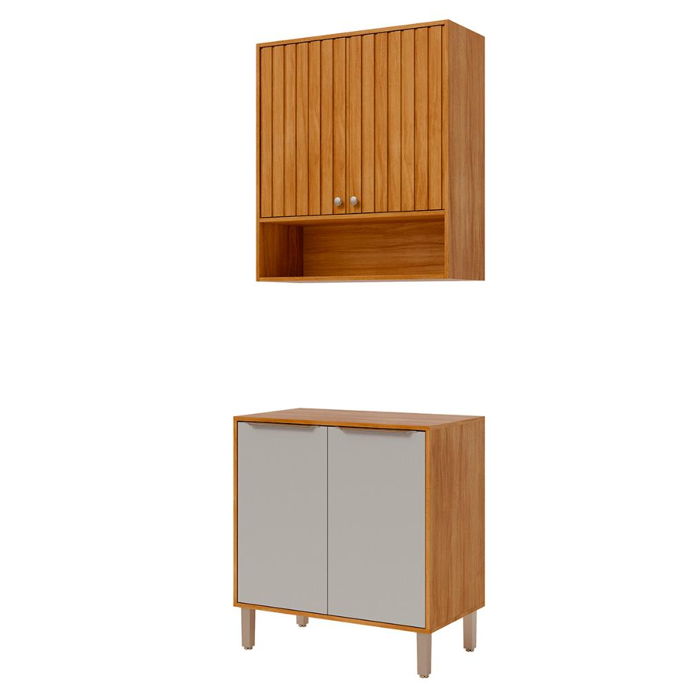 Armário Aéreo com Balcão Divina 80 cm Para Cozinha 4 Portas Cinamomo/Off White Armário Aéreo com Balcão Divina 80 cm Para Cozinha 4 Portas Cinamomo/Off White