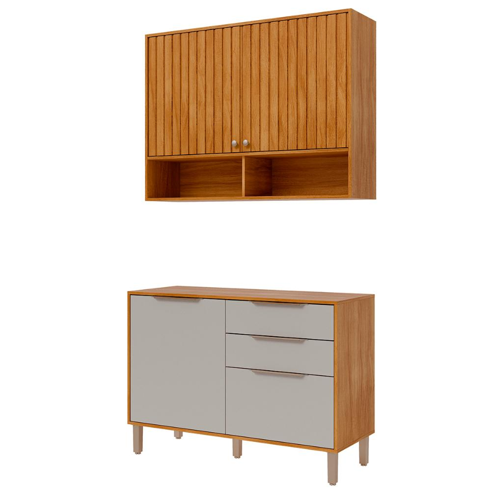 Armario Aereo com Balcão Divina 120cm com 4 Portas 2 Gavetas Cinamomo/Off White Armario Aereo com Balcão Divina 120cm com 4 Portas 2 Gavetas Cinamomo/Off White