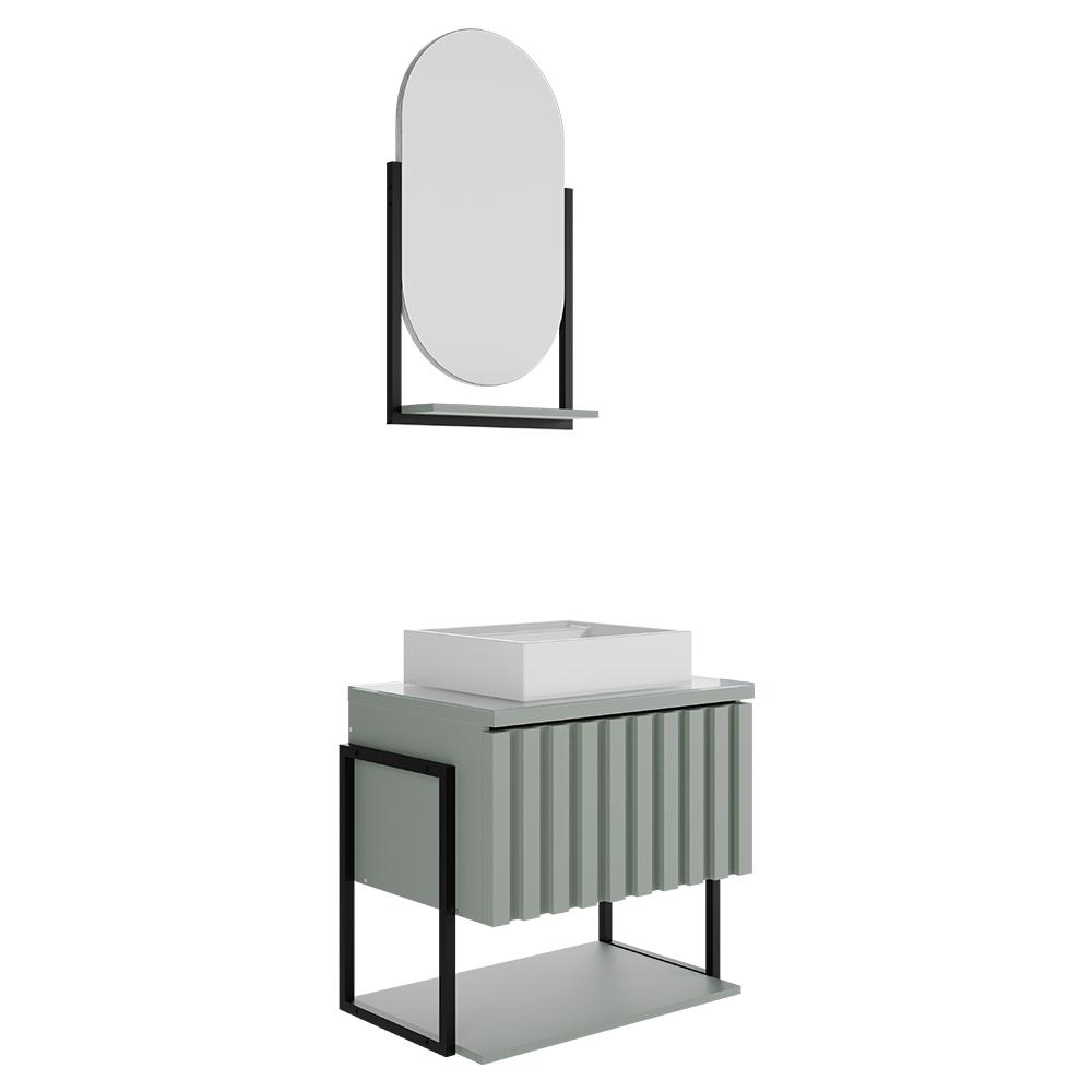 Kit Gabinete para Banheiro Havai com Cuba e Espelheira Ori Pistache Kit Gabinete para Banheiro Havai com Cuba e Espelheira Ori Pistache