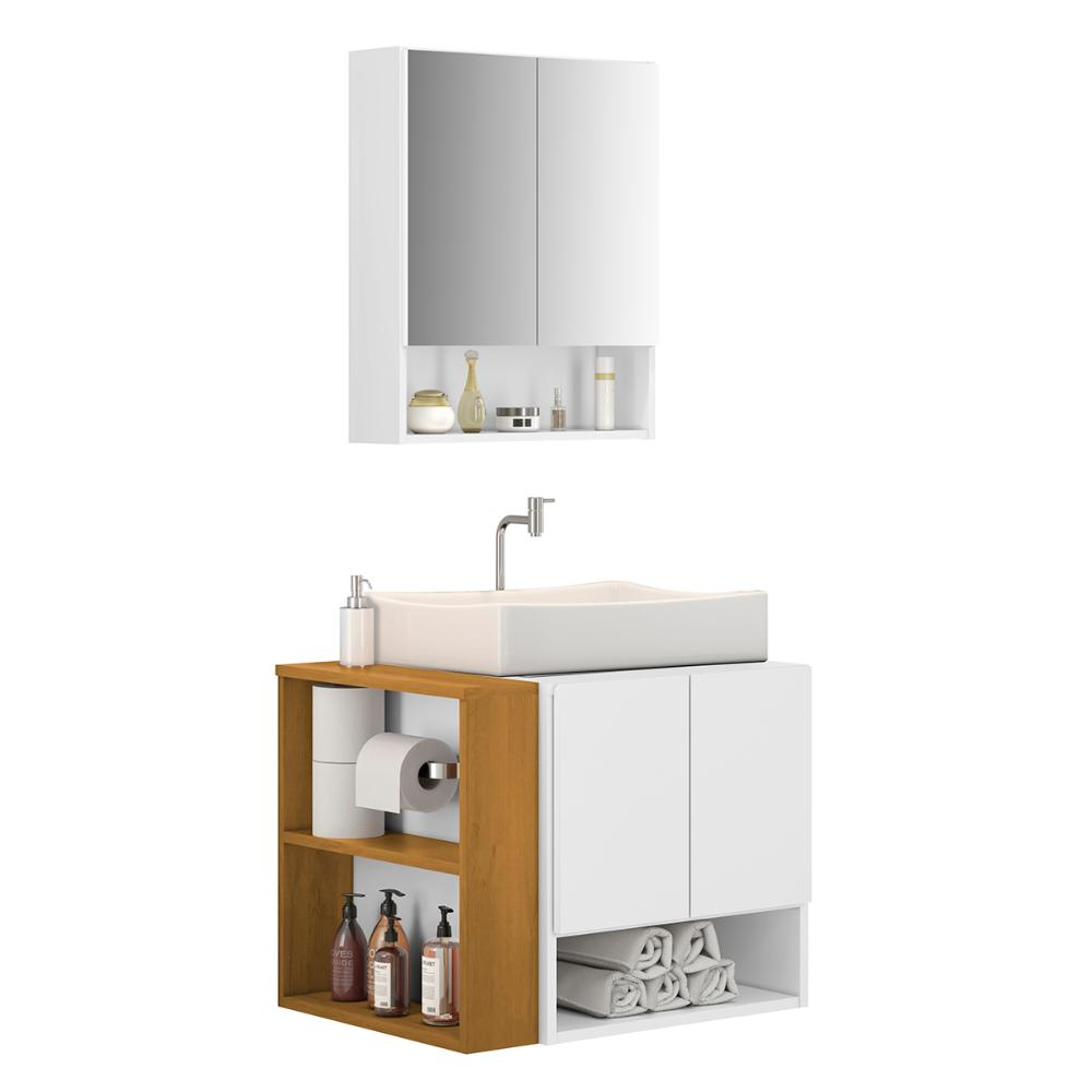 Gabinete Troia Cuba Dalla Branca Torneira Inox Valvula Click Branco/Naturale Gabinete Troia Cuba Dalla Branca Torneira Inox Valvula Click Branco/Naturale