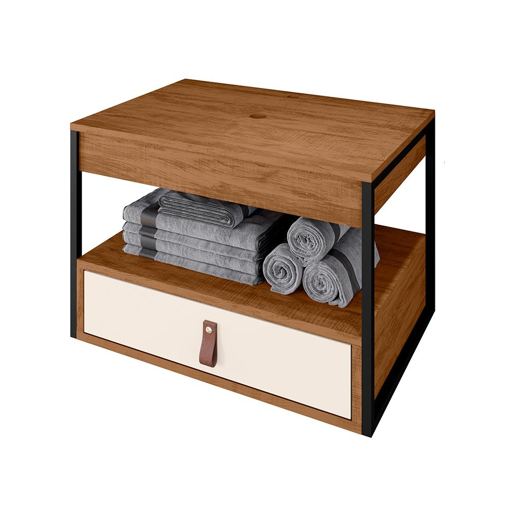 Gabinete para Banheiro Harley com 1 Gaveta Preto/Canela/Off White Gabinete para Banheiro Harley com 1 Gaveta Preto/Canela/Off White